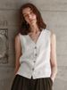 Aria Basics Summer Pure Linen For Women, French-style Relaxed Niche V-neck Sleeveless Top, European And American Casual Old Money_ecoleips.com