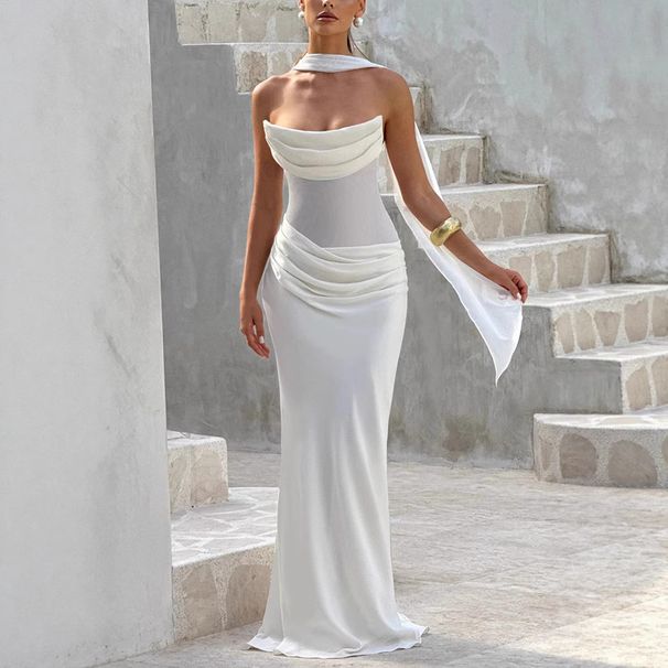 2025 New European American Cross-Border Foreign Trade Women's Dress With Elegant Fashionable Ribbon And Pleats_ecoleips.com