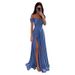 Off-Shoulder Evening Dress Pleated A-Line Formal Ball Gown Satin Slit Style Bridesmaid_ecoleips.com