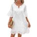 Women's Clothing Hollow Embroidery Fashion Casual Lace V Neck Five Point Sleeve Dress_ecoleips.com