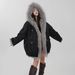 girl 2025 Winter New Style Raccoon Collar Rabbit Reversible Fur Parka Mid-Length Women's Coat_ecoleips.com