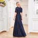 Women's Clothing Sexy Long Dress Short Sleeve V Neck Sequins Slim Fishtail Bridesmaid Banquet Evening Dress_ecoleips.com
