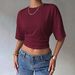Women's Short Sleeve Top Smocked Waist Flutter Sleeve Cropped Knit Shirt Solid Color Round Neck Blouse_ecoleips.com