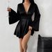 European And American Women's Clothing Autumn Winter Party Elegant Solid Color V-Neck High-End Long_ecoleips.com
