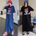 Loose Mid-Length T-Shirt Skirt With Slit Korean Style Casual Summer Dress For Women 18-24 Years Old Polyester Fiber_ecoleips.com