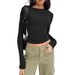 1pcs Four Seasons Fashion Senior Women T-shirt Long Sleeve Crew Neck Solid Slim Fit Tee Ladies Crop Top Daily Streetwear Camis_ecoleips.com