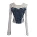 Women's Clothing Girl Design Mesh Splicing Denim Top Long Sleeved Bottoming Shirt Slim Short Niche T Shirt_ecoleips.com