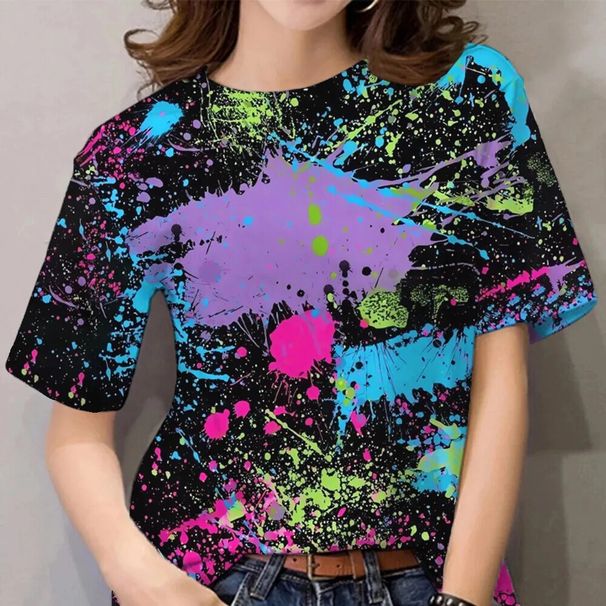 Women's T-Shirts Multicolor Graffiti 3D Print Tees Casual Street Femalewear Summer Oversized T-Shirt Fashion Lady Y2k Clothing_ecoleips.com