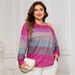 "Plus Size Off Shoulder Shirt – Women’s Color Block Long Sleeve Blouse (1XL-4XL, Pink & Bluish)"_ecoleips.com