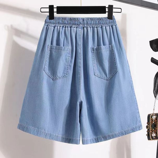 Denim Shorts Women's Summer New Thin Ice Silk Casual Five Point Large Size Loose Wide Leg High Waist Old A Line Pants_ecoleips.com