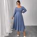 Plus Size Long Sleeve Dress – Flattering High Waist Fall Dress For Women, Loose Fit & Comfortable_ecoleips.com