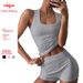 Women's Slim Fit Vest And High Waist Shorts Set Casual round Neck Solid Color Y2K Style Hot Girl European Export_ecoleips.com