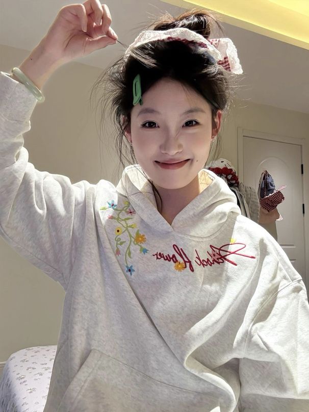 American High Street Retro Floral Embroidered Hooded Sweatshirt For Women, Autumn And Winter, Trendy Chinese Brand,_ecoleips.com
