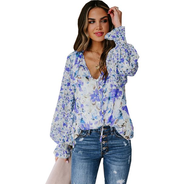 Women's Clothing Chiffon Cardigan Spring And Summer Loose Floral Pattern Fashion Lantern Sleeve Tops Women_ecoleips.com
