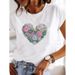 Women's Fashionable Loose-Fit Short-Sleeve Heart Print T-Shirt In European And American Style_ecoleips.com