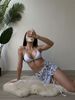 Women's Clothing Color Printed Split Gauze Skirt Bikini Gathered Three Piece Women's Swimsuit Bikini_ecoleips.com