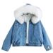 "Women's Lambswool Denim Jacket With Hood Style Winter Coat, Thickened Velvet Lining, Warm & Stylish Outerwear"_ecoleips.com