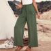 Women's Summer Casual Trousers Solid Color Button Decoration Pockets Drawstring Elastic Waist Wide Leg_ecoleips.com