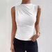 Women's Clothing Spring And Summer New Style Fashionable And Versatile Solid Color Pleated Sleeveless Pullover Half High Collar T Shirt_ecoleips.com