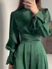 Tossy Ruffled Bandage Elegant Maxi Dress For Women Patchwork Slim Lace-Up Solid Vintage Evening Partywear Ladies Long Dress 2024_ecoleips.com