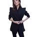 Women's Clothing Oversized Blazer For Women - Long Sleeve V-Neck Work-to-Weekend Coat (Black/White, S-XL)_ecoleips.com