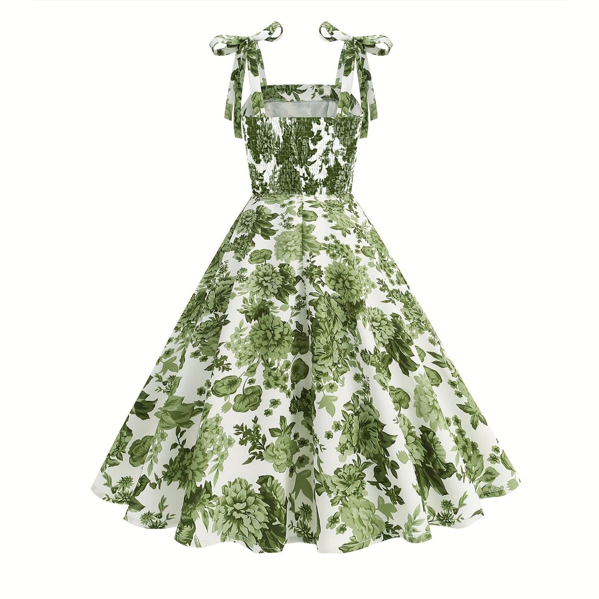 Women's High-Waisted Floral Print Dress European American Style Tie Neck Suspender Elegant Waist Cinching Cross-Border Fashion_ecoleips.com