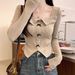 American Retro Style Sexy Pleated Square-neck Bow Irregular Long-sleeve T-shirt For Women, Autumn Chic And Sophisticated_ecoleips.com