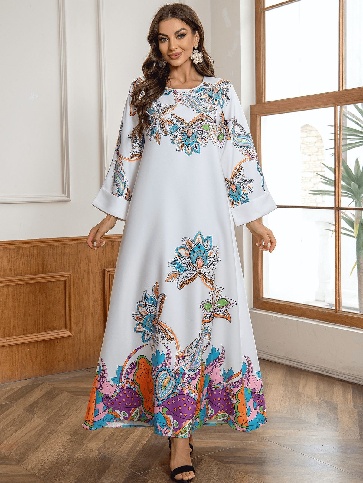 Muslim Ethnic Style Dress Hot Diamond Shiny Fashion Jalabiya Abaya Robe_ecoleips.com