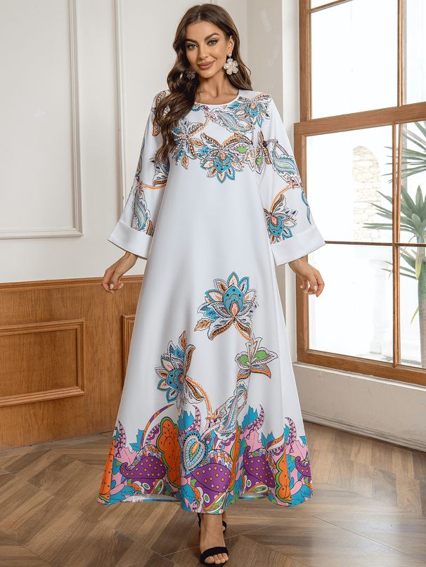 Muslim Ethnic Style Dress Hot Diamond Shiny Fashion Jalabiya Abaya Robe_ecoleips.com