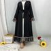 New Mesh Sleeves Hem Muslim Abaya Eid Long Dresses Black White Edge Kaftan Caftan Marocain Femme Fashion Modest Women Clothing_ecoleips.com