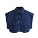 9846 Early Autum New Wome's Fashio Europea Ad America Style Tur-dow Collar Sleeve Short Deim Shirt Top For_ecoleips.com