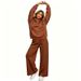 Women's Fleece Lined Tracksuit Comfortable Running Set Casual Wide Leg Pants Drop Shoulder Sleeves Matching Color for Autumn Winter_ecoleips.com