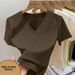 Women's Style Ribbed V Neck T Shirt Short Sleeved Summer Wear Slim Fit Fashionable Alluring Revealing Collarbone Trendy New Style_ecoleips.com