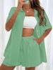 Women's Short Sleeve Shirt & Shorts Set | Casual Loose Fit Two Piece Outfit | Solid Color Summer Co-ords_ecoleips.com