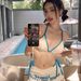 Women's Summer Bikini Swimsuit Letter Print Halter Neck High Waist Strappy Two Piece Hot Girl Set_ecoleips.com