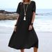 European And American Cross-border Women's Elegant Solid Color Short-sleeved Summer Dress, Loose-fitting_ecoleips.com