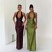 Women's Sexy Deep V Halter Ruched Lace Up Bodycon Maxi Dress – Elegant Party Evening Gown_ecoleips.com