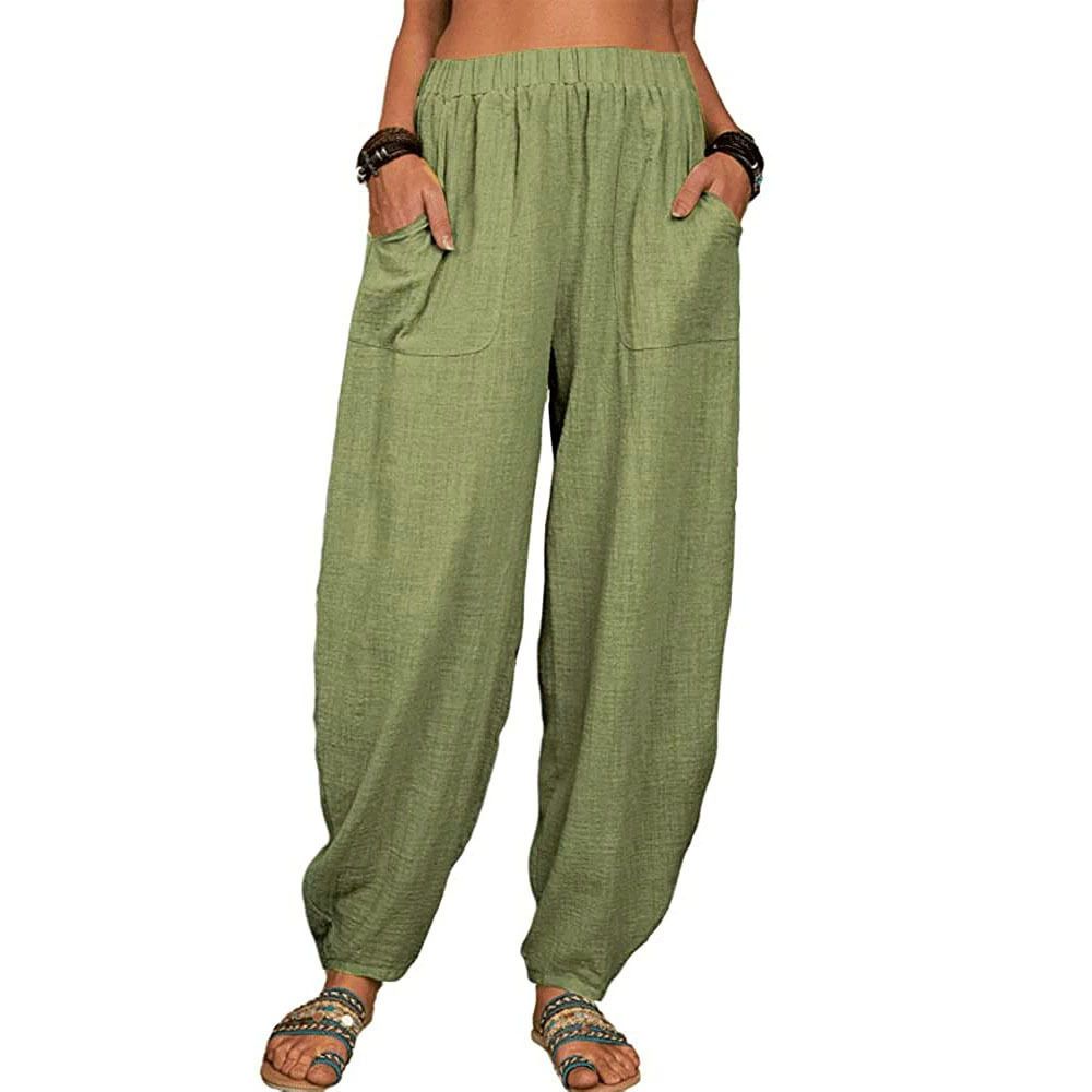 Suitable For All Seasons Women's Loose Cotton Linen Casual Home Harem Long Pants_ecoleips.com