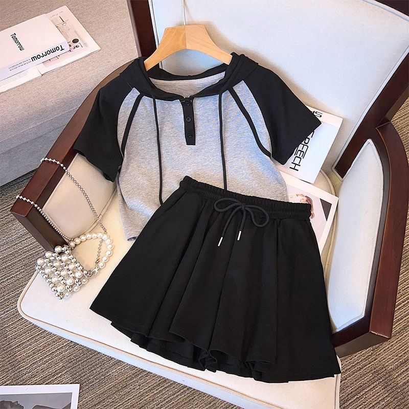 Sports Casual Shorts Suit For Women In Summer Fat Mm Loose Hooded Fashionable Two Piece Suit_ecoleips.com