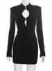 Mozision Hollow Out Long Sleeve Sexy Mini Dress Women Gown Elegant Winter New Half High Collar Metal Buckle Club Party Dresses_ecoleips.com