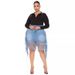 Plus Size Denim Mini Skirt With Fringe, High Stretch Washed Cotton Short Skirt For Women_ecoleips.com