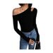 Black Sexy Base Shirt For Women, Autumn Versatile Long Sleeve T-Shirt, Slim Fit Inner Layer, Off-Shoulder Clavicle Top_ecoleips.com