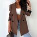 Women's Long Sleeve Double-Breasted Blazer Jacket - Elegant Office Wear, Loose Fit, Wrinkle-Free Polyester Blend, Khaki & Coffee_ecoleips.com