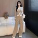 Women's Casual Sportswear Set V Neck Sweatshirt Wide Leg Pants Two Piece Outfit Slim Fit Spring Autumn Fashion_ecoleips.com