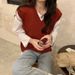 K New Loose Versatile Lazy Style Pullover V-neck Vest No-sleeve Knitted Cardigan Sweater For Women. No Inner Garment And Bag._ecoleips.com