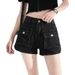 2025s Summer New Women's Chic Black Washed Denim Shorts With Pockets, High Waist, Korean Style, Loose Fit, Girl Hot Pants_ecoleips.com
