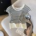 Women's Clothing Women's Summer Striped Top Style Ice Silk Knitwear Short Sleeved Hollowed Out Fashion T-Shirt_ecoleips.com