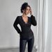 Women's Solid Color V Neck T-Shirt Lace Patchwork Rhinestone Side Gathered Spring Summer New_ecoleips.com