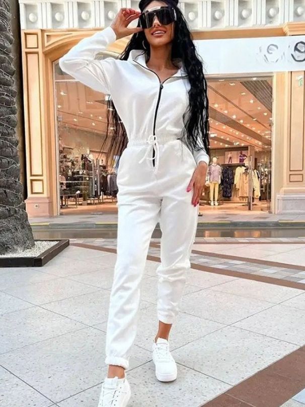 K Sportswear Leisure Women's Clothing Hooded Drawstring Cuffed Jumpsuit Overall Set_ecoleips.com