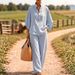 Women's Linen-Blend Button-Down Shirt & Wide-Leg Pants Set | Breathable Spring Summer Casual Outfit In 7 Colors_ecoleips.com